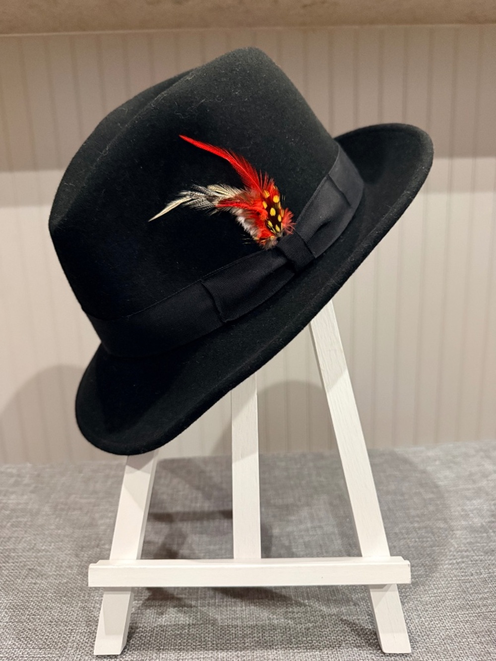 Jaxon Hats Black Wool Felt C-Crown Fedora Men’s Large L Feather Crushable